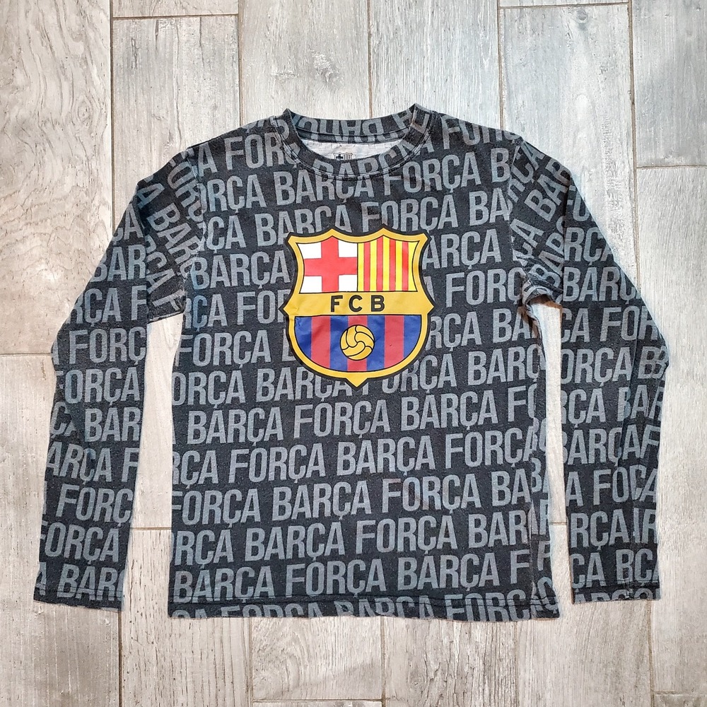 FCB Boys Long Sleeve Shirt Size Large Gray Barcelona FC Barça‎ Futbol Soccer